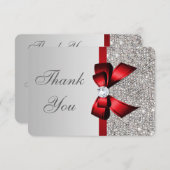 結婚シルバフェイクーシークンズレッドボウありがとう サンキューカード (正面/裏面)