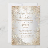 結婚シルバーベージュクリームパールスノーフレーク写真 招待状 (裏面)