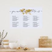 結婚シーティングチャート旅行テーマ世界地図金ゴールド ポスター (キッチン)