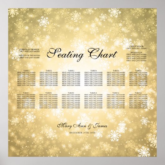 結婚シーティングチャート金ゴールド冬ワンダーランド ポスター (正面)