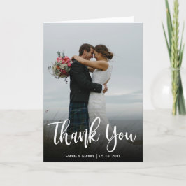 結婚スタイリッシュ写真Thank You Script Happed Card サンキューカード