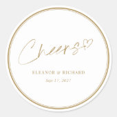 結婚ステッカー – 応援!ホワイトおよび金ゴールドレタリング ラウンドシール (正面)