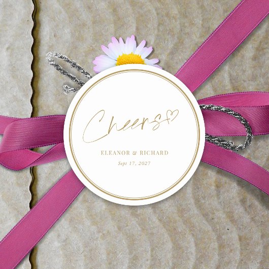 結婚ステッカー – 応援!ホワイトおよび金ゴールドレタリング ラウンドシール