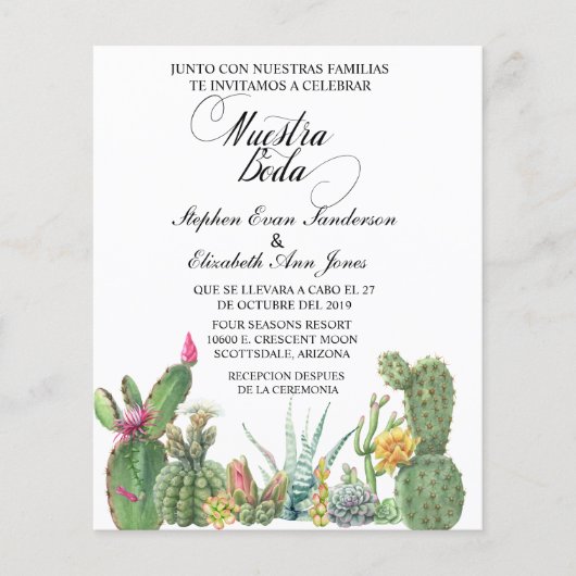 結婚スペインのサボテン多肉性ガーデン招待状 チラシ (正面)