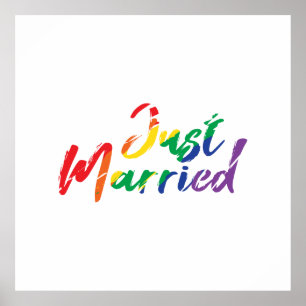 結婚ズたった今結婚しましたレインボーカラフルギフトアイディア ポスター