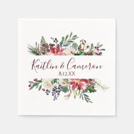 結婚ズウィンターホリデーナプキンズ | Burgundy Blue スタンダードカクテルナプキン