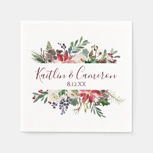 結婚ズウィンターホリデーナプキンズ | Burgundy Blue スタンダードカクテルナプキン (正面)