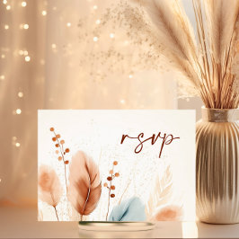 結婚ズウォータカラーパンパステラコッタブルー 出欠カード