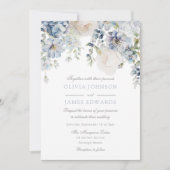 結婚ズエレガンスダスティブルー&ホワイトフローラズ結婚 招待状 (正面)