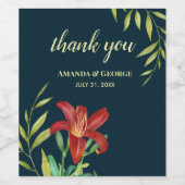 結婚ズオレンジリリーイラストレーションダークターコイズ ワインラベル (シングルラベル)