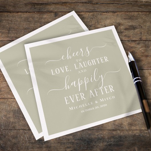 結婚ズカクテル応援タイポグラフィセージグリーン スタンダードカクテルナプキン