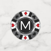 結婚ズカジノトランプのポーカーチップ – シルバー&ブラック コンフェッティ (スモール正面)