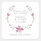 結婚ズカスタムピンクフローラリースサニタイザ スクエアシール (正面)