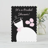 結婚ズガウンピンクブライダルシャワーブラックパステル 招待状 (スタンド正面)