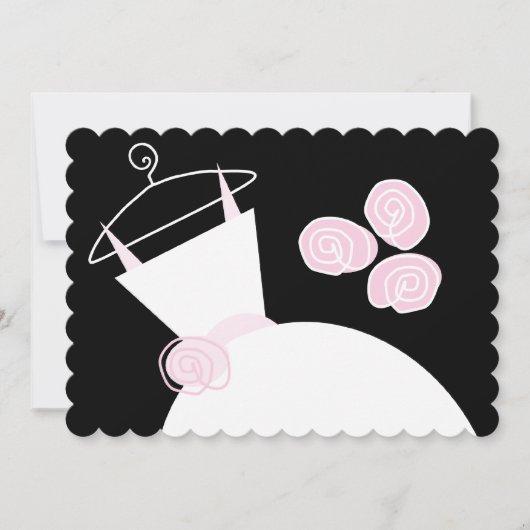 結婚ズガウンピンクブライダルシャワーブラックパステル 招待状 (正面)