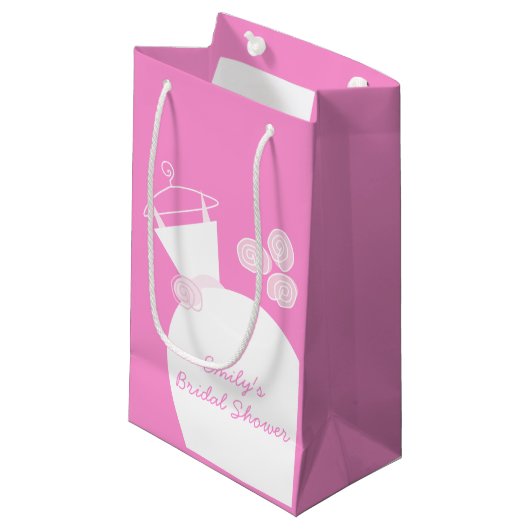 結婚ズガウンピンクブライダルシャワー小 スモールペーパーバッグ (正面アングル)