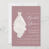 結婚ズガウン水カラーほこりっぽいバラブライダルシャワー 招待状 (正面)