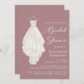 結婚ズガウン水カラーほこりっぽいバラブライダルシャワー 招待状 (正面/裏面)