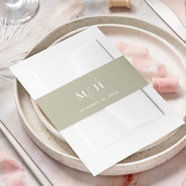 結婚ズクラシックシンプルセージ緑モノグラム 招待状ベリーバンド