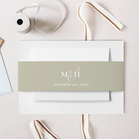 結婚ズクラシックシンプルセージ緑モノグラム 招待状ベリーバンド