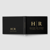 結婚ズクラシックモノグラムシンプル金ゴールドミニマルブラック ゲストブック (全面)