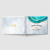 結婚ズゲストブックウォーターカラーティール（緑がかった色）金ゴールドアゲートゲード ゲストブック (全面)