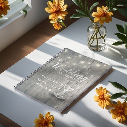 結婚ズゲストブックシャンパングラスウッドライト ノートブック