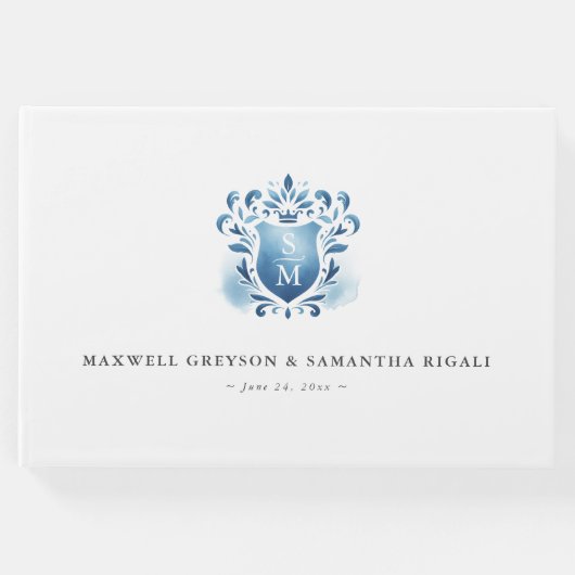 結婚ズゲストブックブルークモノグラムのレスト ゲストブック (正面)