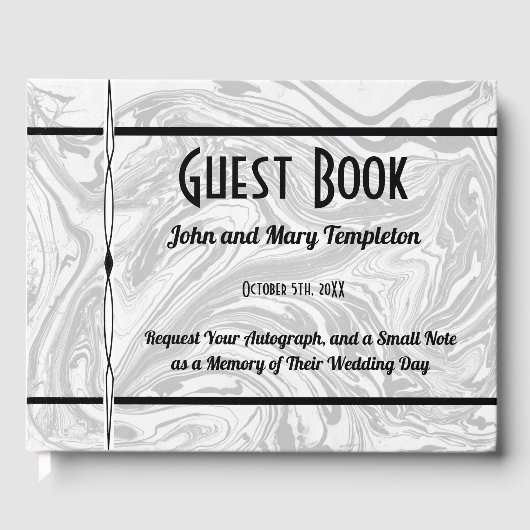 結婚ズゲストブックマーブルブラック&ホワイト ゲストブック (正面)