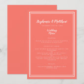 結婚ズゲストメニュシンプルーエレガントシックコーラルホワイト メニュー (正面/裏面)