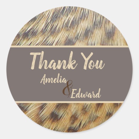 結婚ズサンキューアニマルプリントフェザーゲスト ラウンドシール (正面)