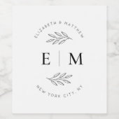 結婚ズシエレガントックモダンシンプルモノグラム ワインラベル (シングルラベル)