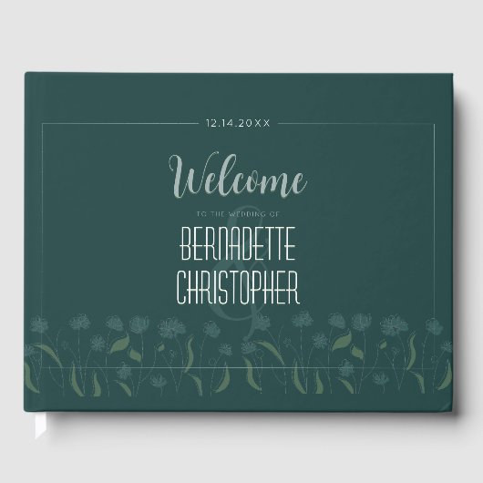 結婚ズシックモダンエレガントシンプルエメラルド ゲストブック (正面)