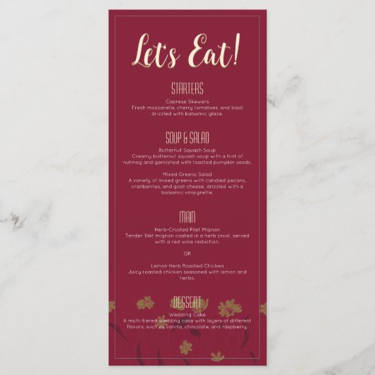 結婚ズシックモダンエレガントシンプル赤ワイン メニュー (正面)