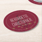 結婚ズシックモダンエレガントシンプル赤ワイン ラウンドペーパーコースター (アングル)