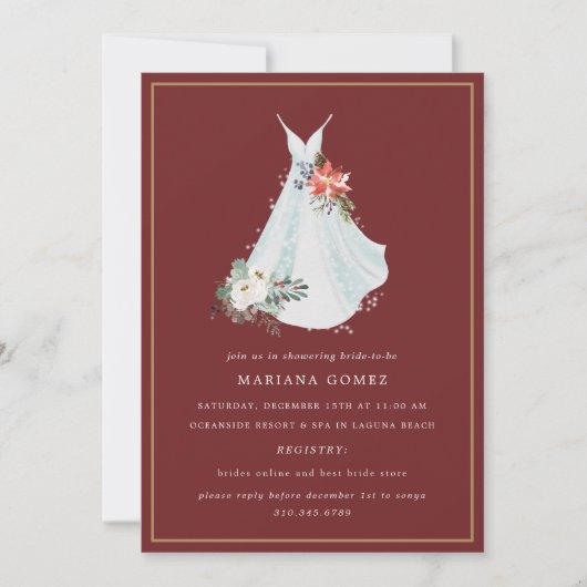 結婚ズドレスクリスマスホリデーブライダルシャワー 招待状 (正面)