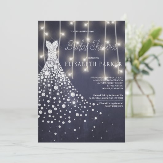 結婚ズドレスネイビーシャルボードウィンターブライダルシャワー 招待状 (スタンド正面)