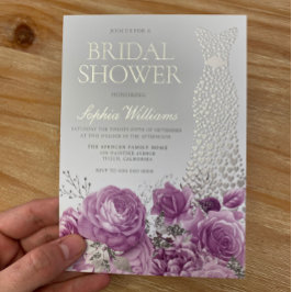 結婚ズドレスパープルラベンダーフローラブライダルシャワー 箔招待状