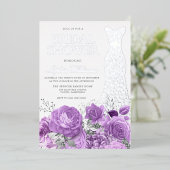 結婚ズドレスパープルラベンダーフローラブライダルシャワー 箔招待状 (立ち正面)
