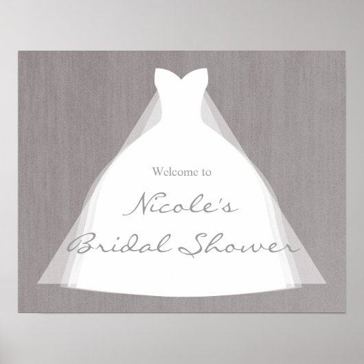 結婚ズドレスモダングラマーブライダルシャワーグレー ポスター (正面)