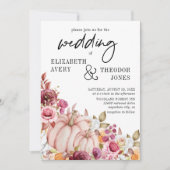 結婚ズピンクブルゴーニュ秋カボチャフローラ招待客 招待状 (正面)