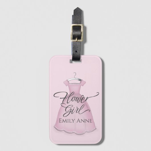 結婚ズフラワーガールヴィンテージピンクドレスカスタム ラゲッジタグ (正面縦)