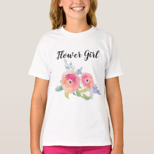 結婚ズフラワーガール水彩バラブライダルパーティ Tシャツ