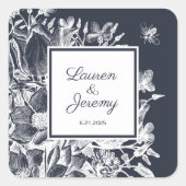 結婚ズフランスのファームハウスフローラネイビー&ホワイト スクエアシール (正面)