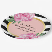 結婚ズブライダルシャワーブラックストライプフローラグラム ペーパープレート (アングル)