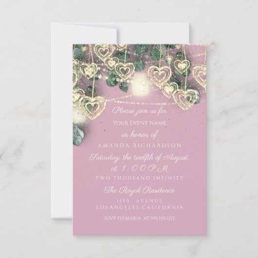 結婚ズブライダルシャワー素朴ピンクスウィート16日 招待状 (正面)