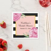 結婚ズブライダルフローラグラムブラックストライプ スタンダードカクテルナプキン (インサイチュ)