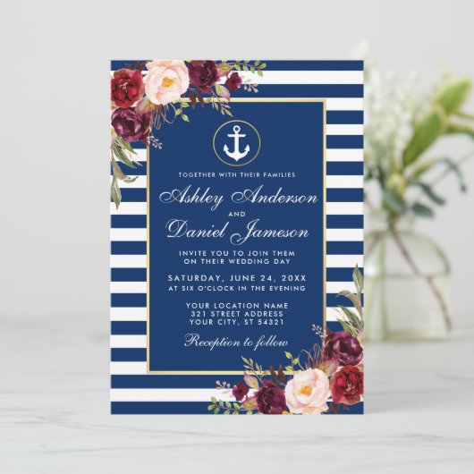 結婚ズブルグンディ航海のブルーストライプ招待状B 招待状 (スタンド正面)