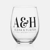 結婚ズモノグラムシンプルミニマルエレガントリストシック ステムなしワイングラス (正面)