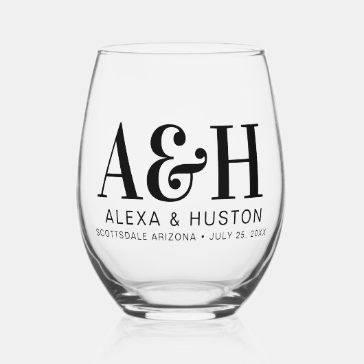 結婚ズモノグラムシンプルミニマルエレガントリストシック ステムなしワイングラス (正面)